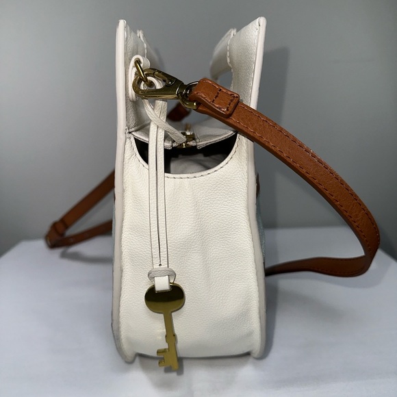 Fossil Hazel Leather Suede Crossbody Spring Stripe Multicolor Pink Blue White - Picture 4 of 16